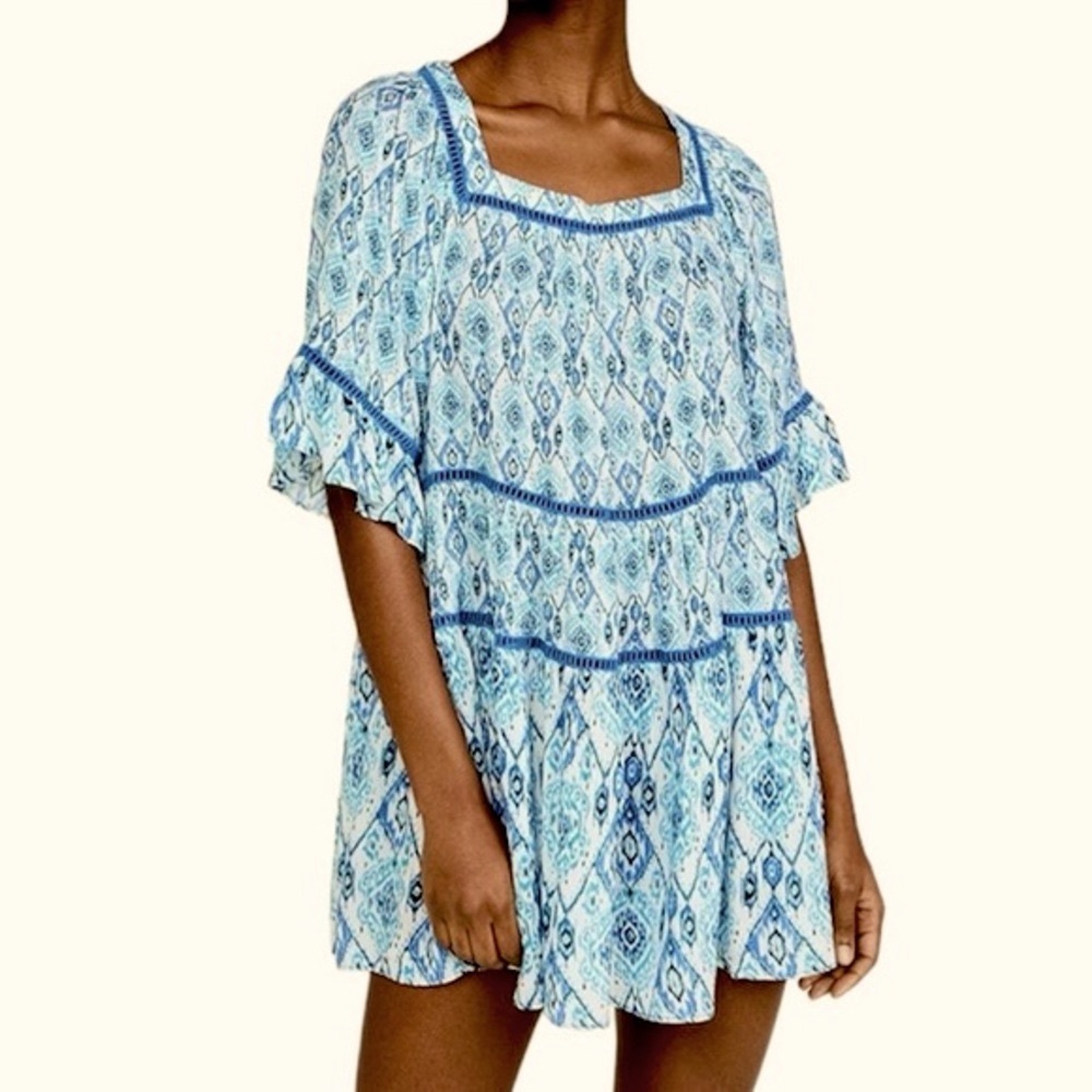 Playa Lucille Drop Waist Cottagecore Babydoll Dress/Bathing Suit Cover Up